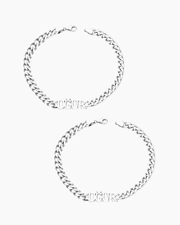 2x Partner Armbänder Cuban mit Wunschnamen | 925 Silber